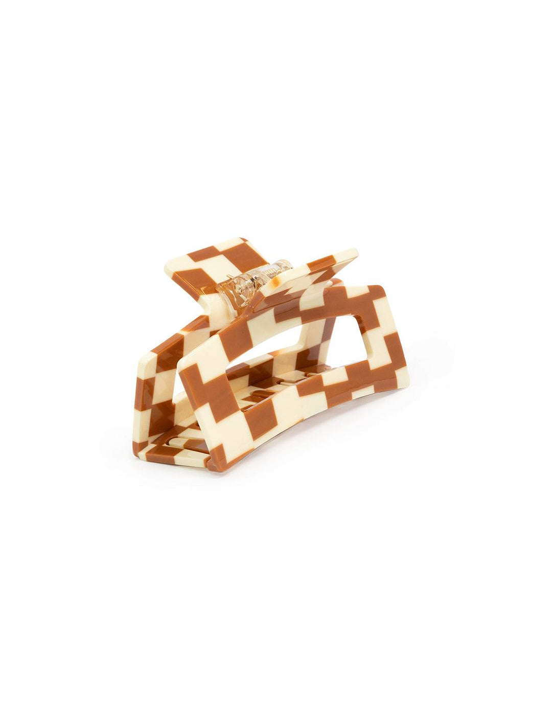 brown and white checkered hair claw