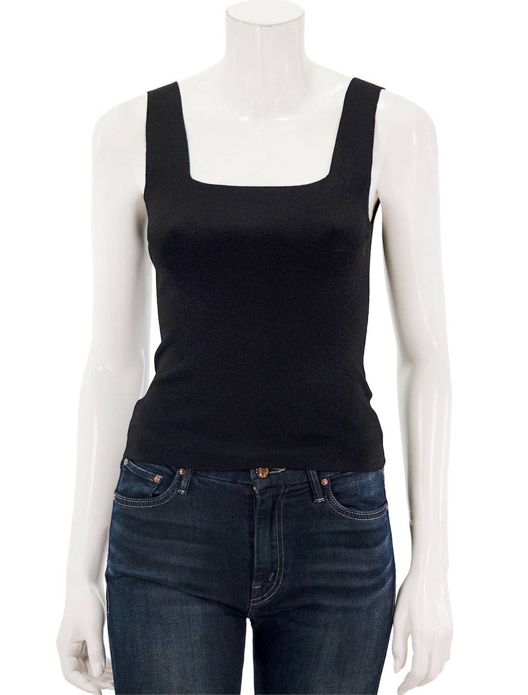 Front view of Vince's square neck sweater tank in black.