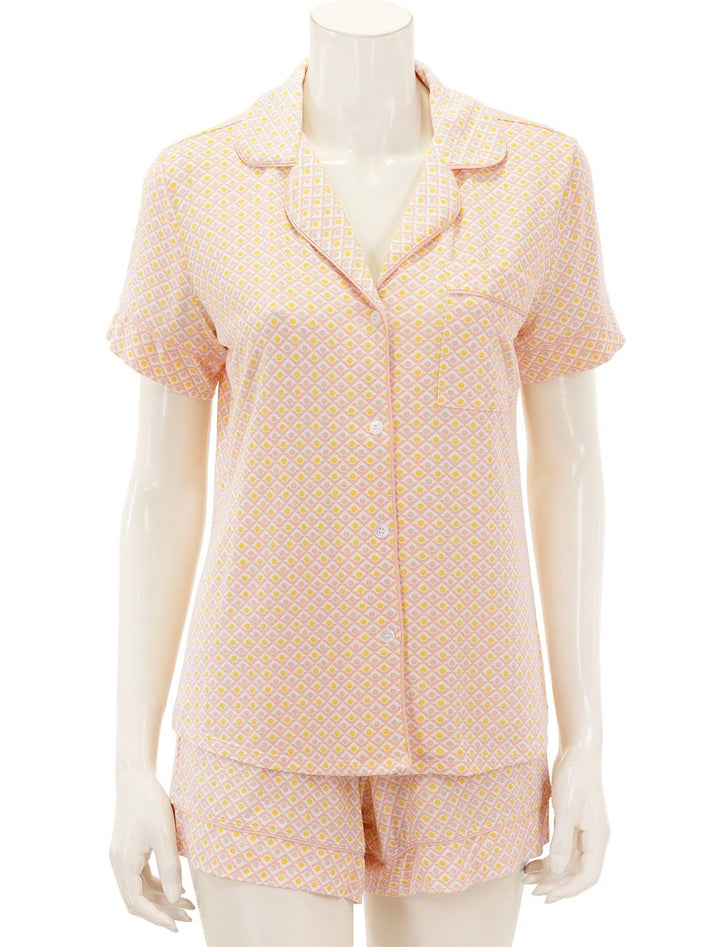 Front view of Eberjey's gisele relaxed short pj set in geo tile rose.