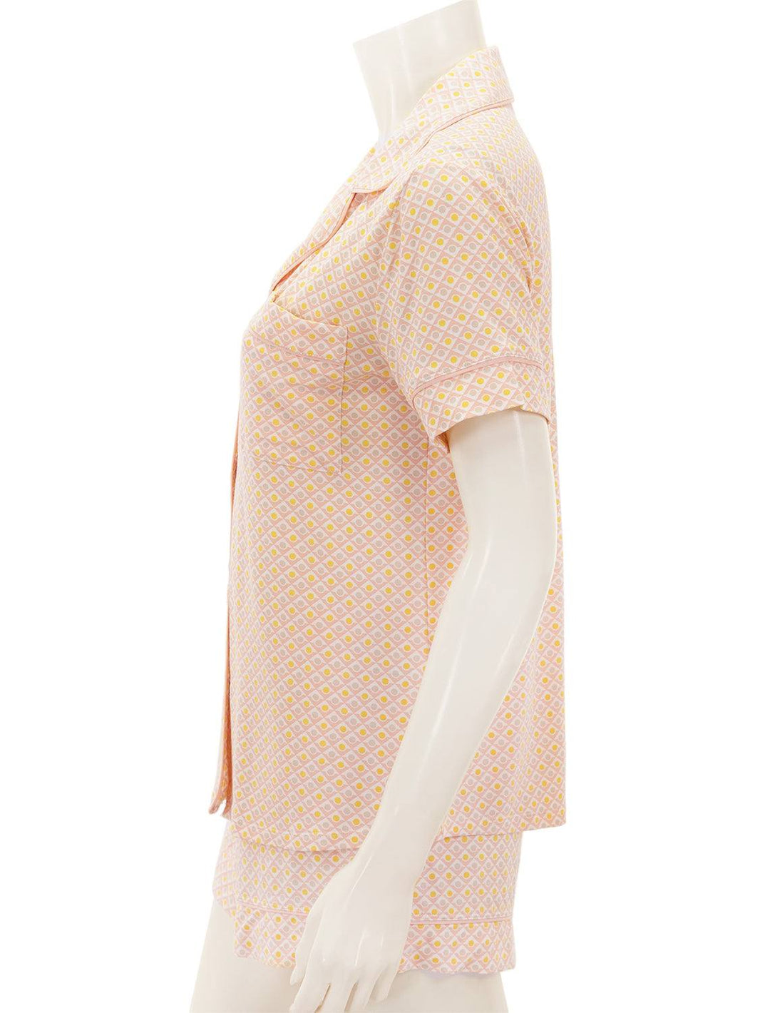Side view of Eberjey's gisele relaxed short pj set in geo tile rose.