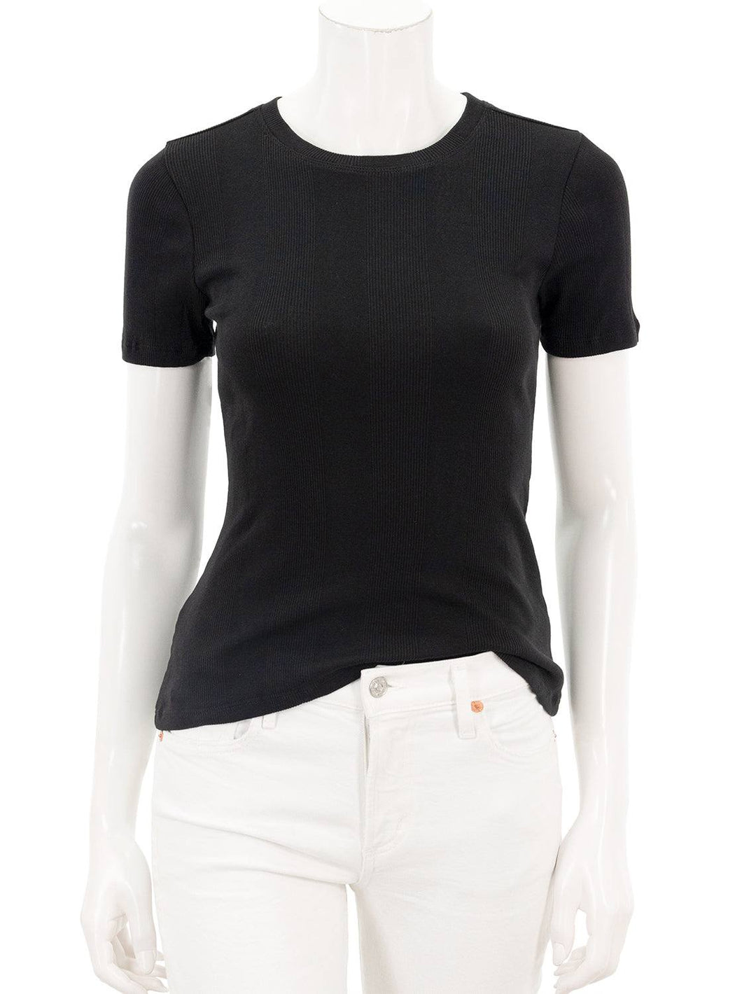 Front view of Goldie Lewinter's cotton rib tee in black.