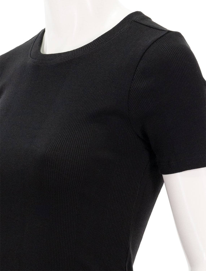 Close-up view of Goldie Lewinter's cotton rib tee in black.