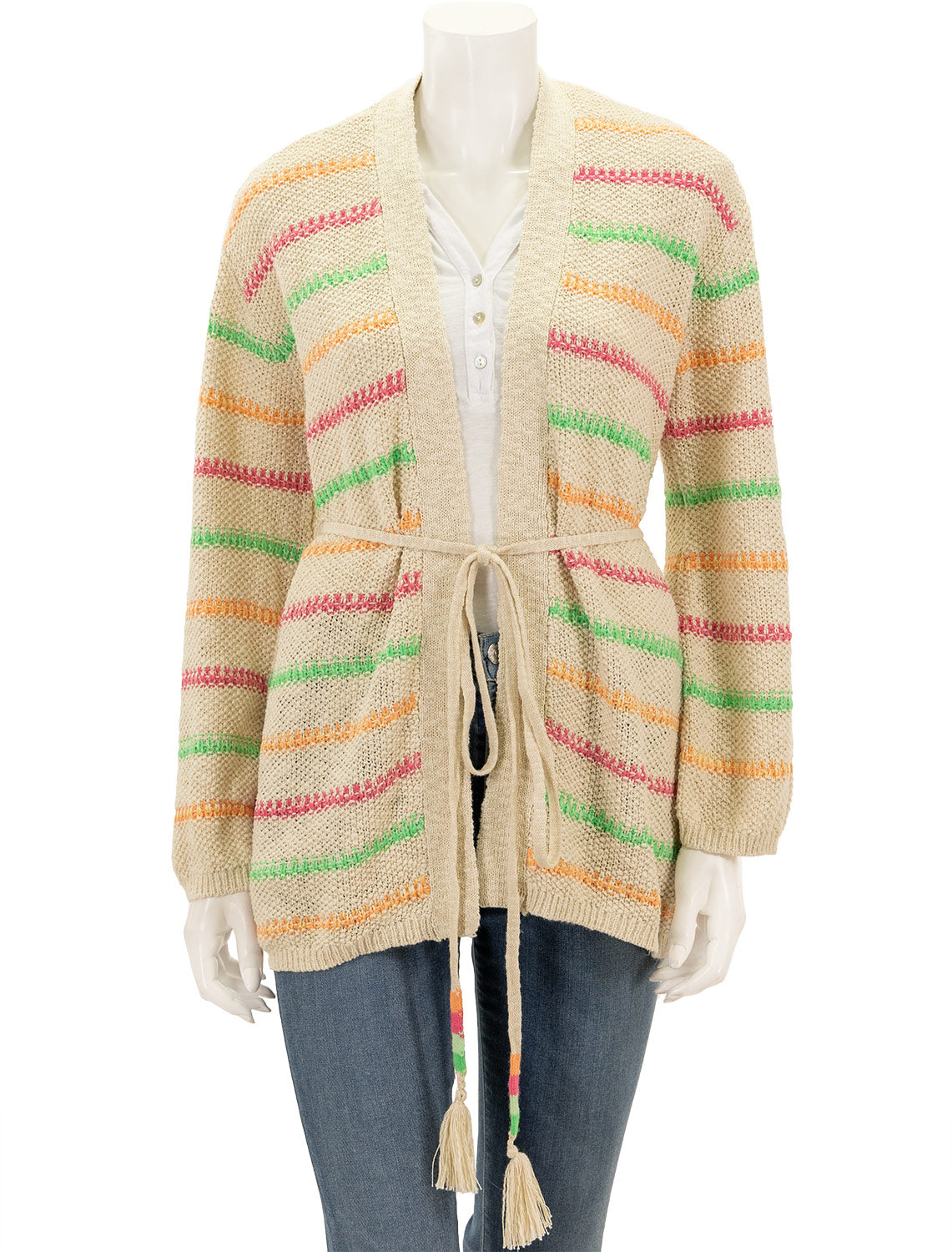 striped tie waist cardigan in vanilla – Twigs