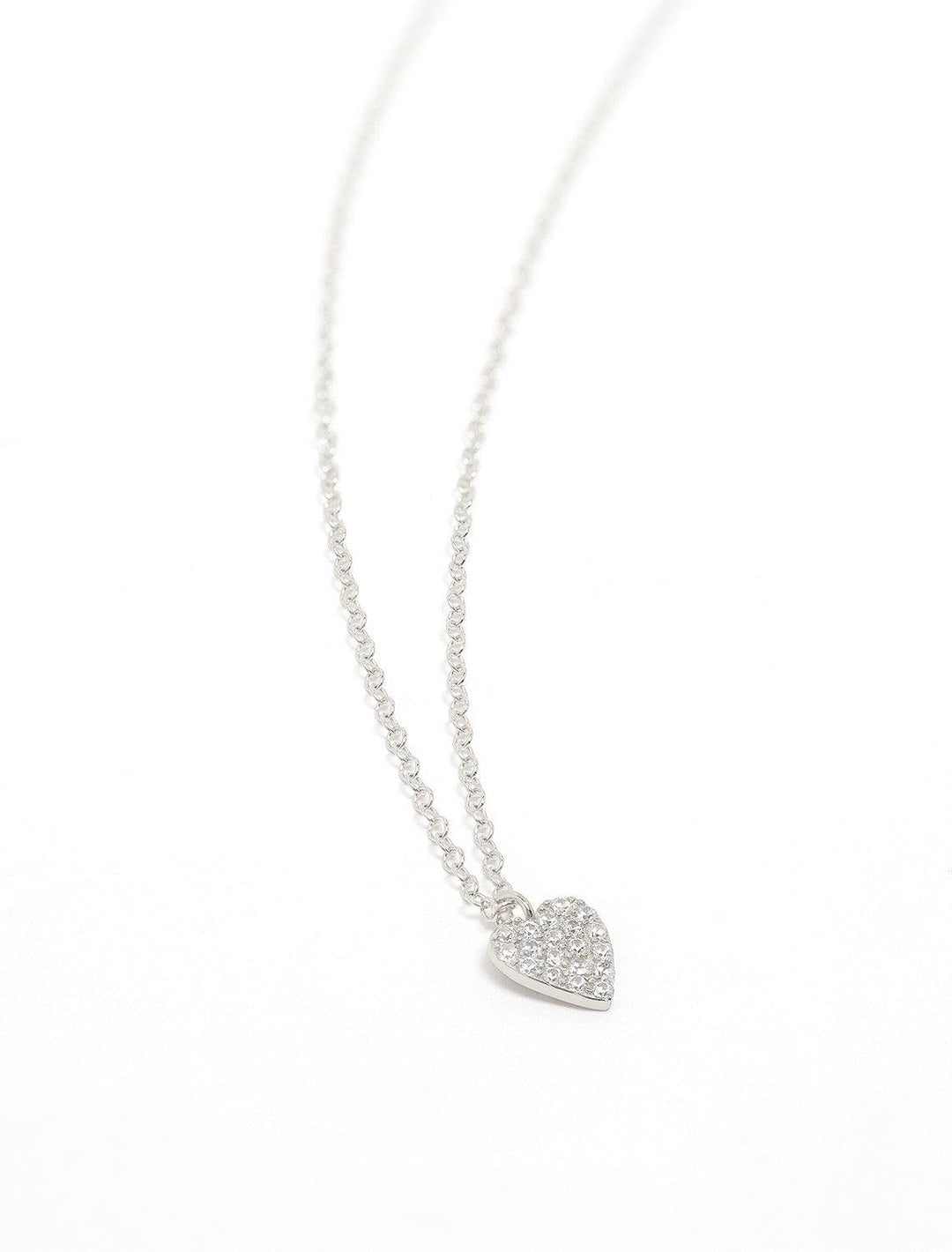 heart crystal charm necklace in silver