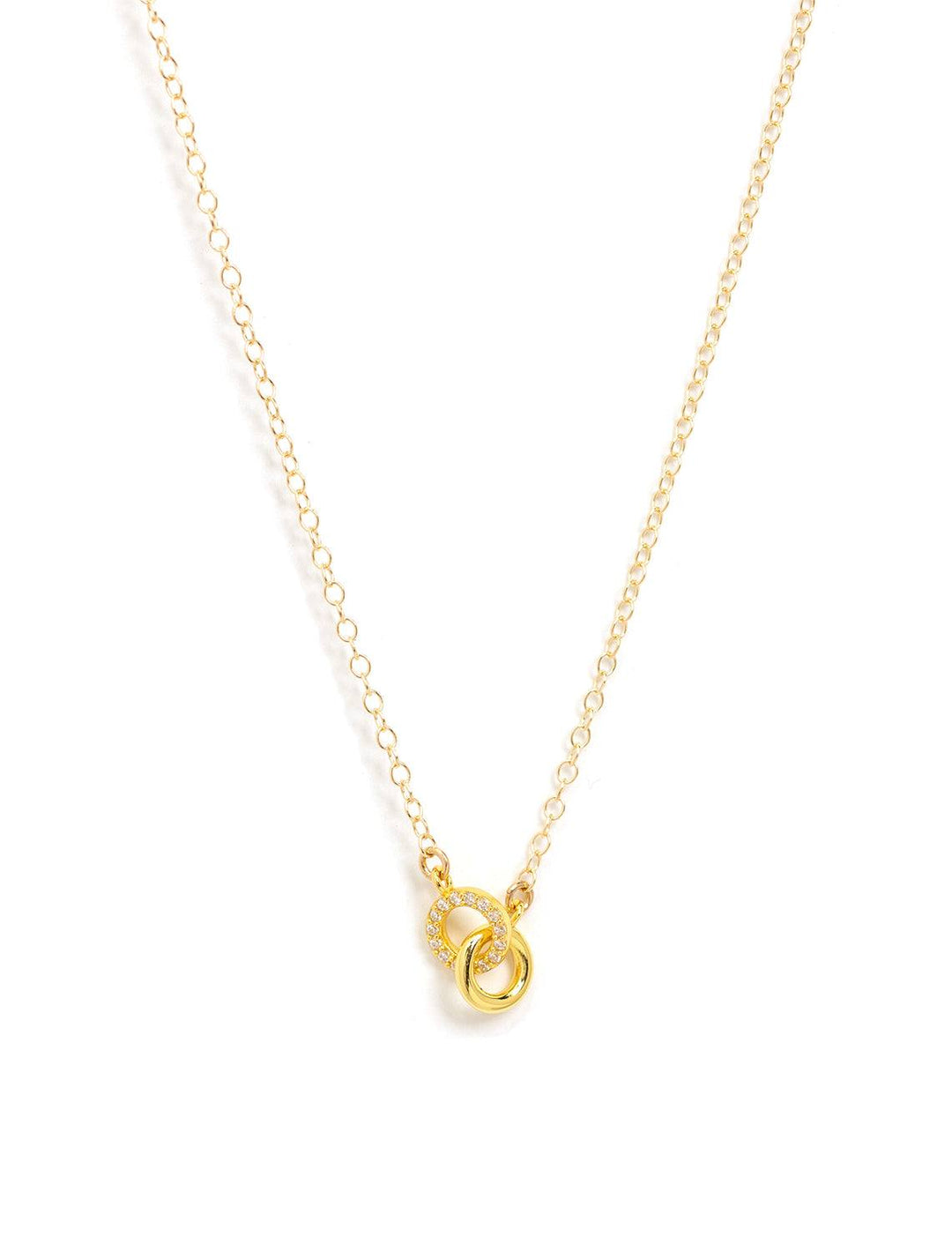 Kris Nations' double link crystal charm necklace in gold.