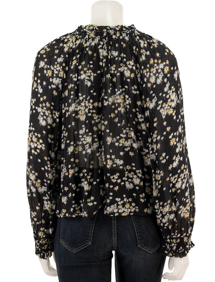 Back view of Scotch & Soda's dandelion print contrast ruffle blouse in black.
