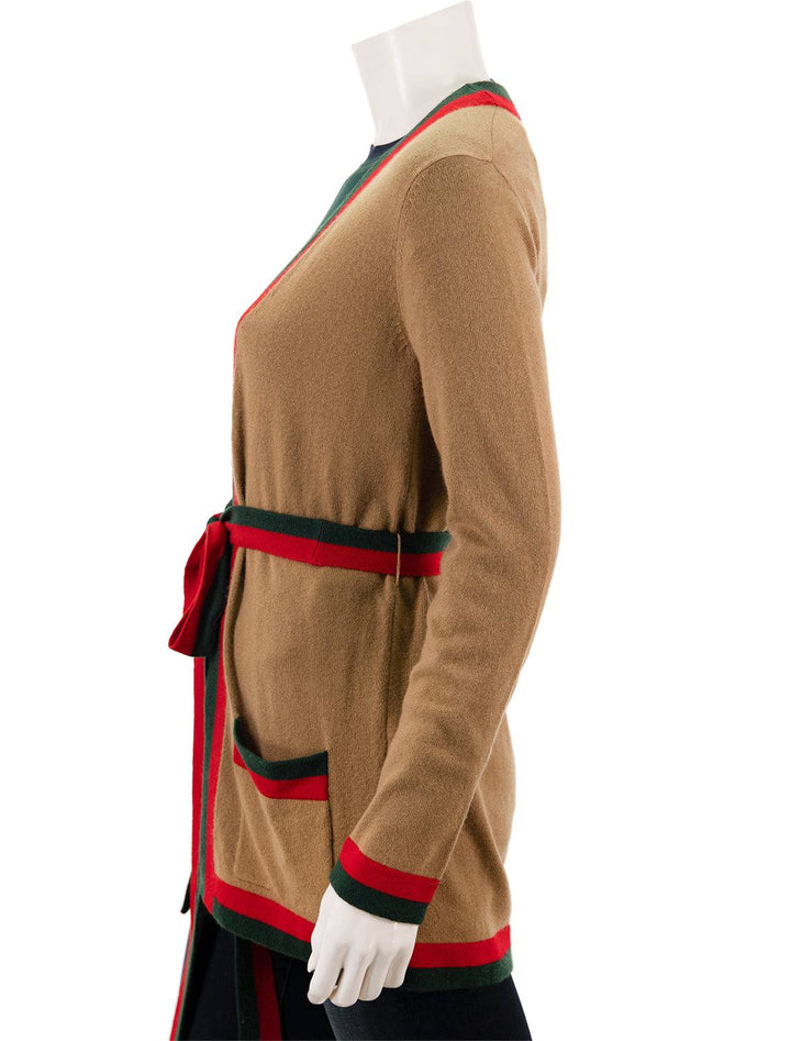 Side view of Madeline Thompson's rowen cardigan in camel stripe.
