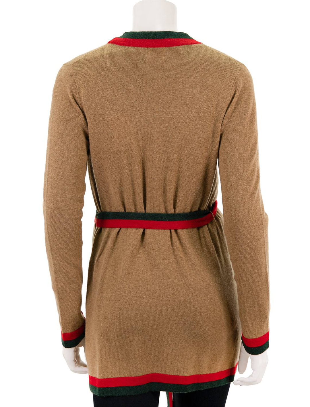 Back view of Madeline Thompson's rowen cardigan in camel stripe.