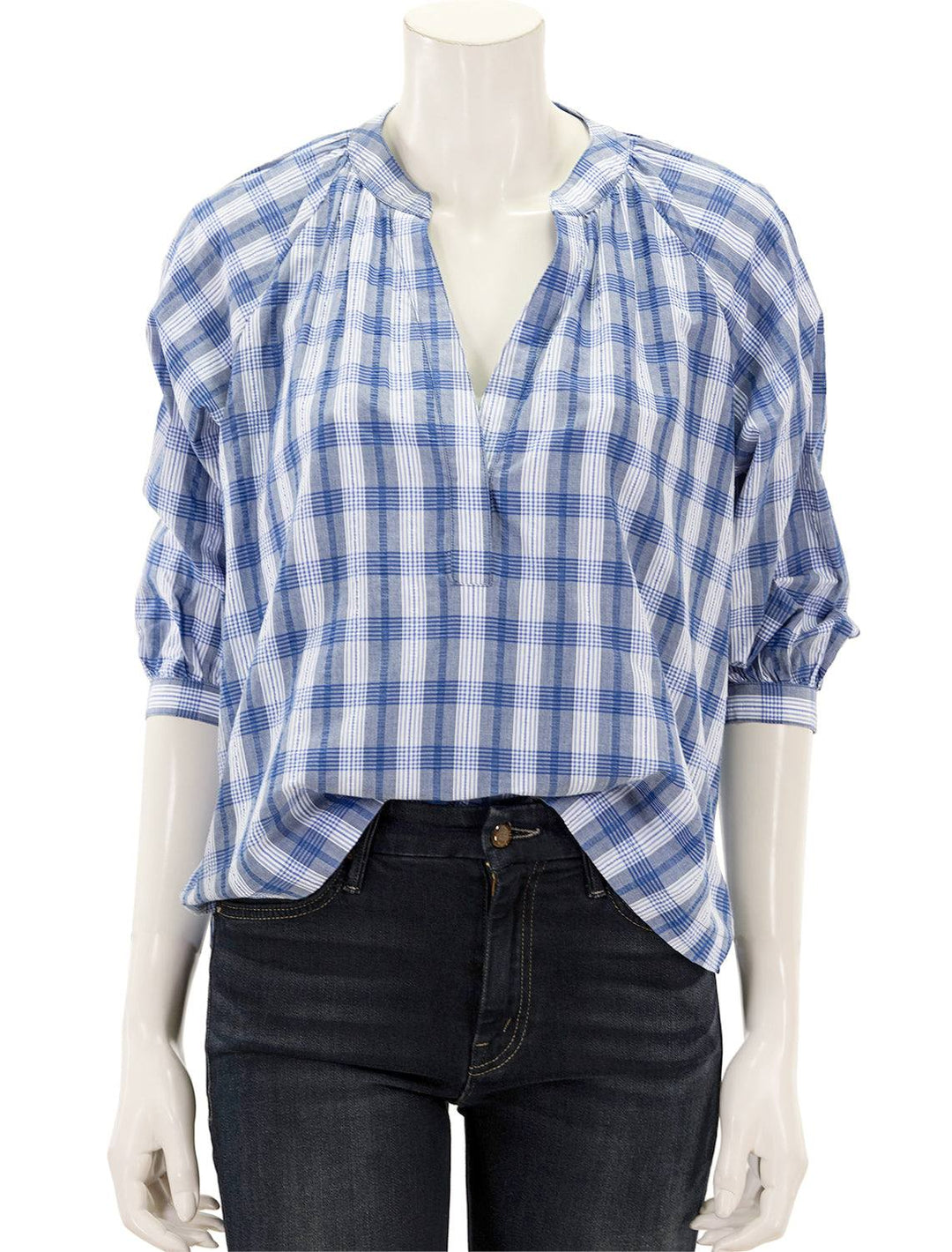 Front view of Barbour's renfew top in bluebell check.