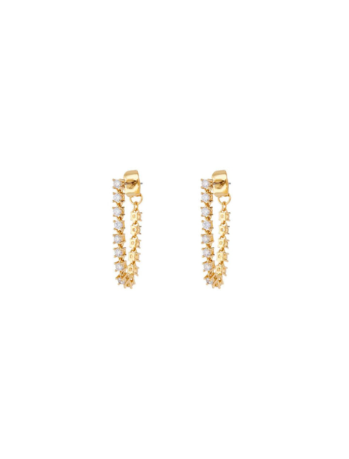 Front angle view of Luv AJ's ballier chain studs in gold.