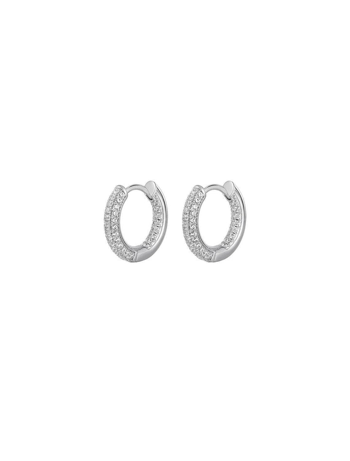 Front angle view of Luv AJ's the reversible mini amalfi hoops in silver.