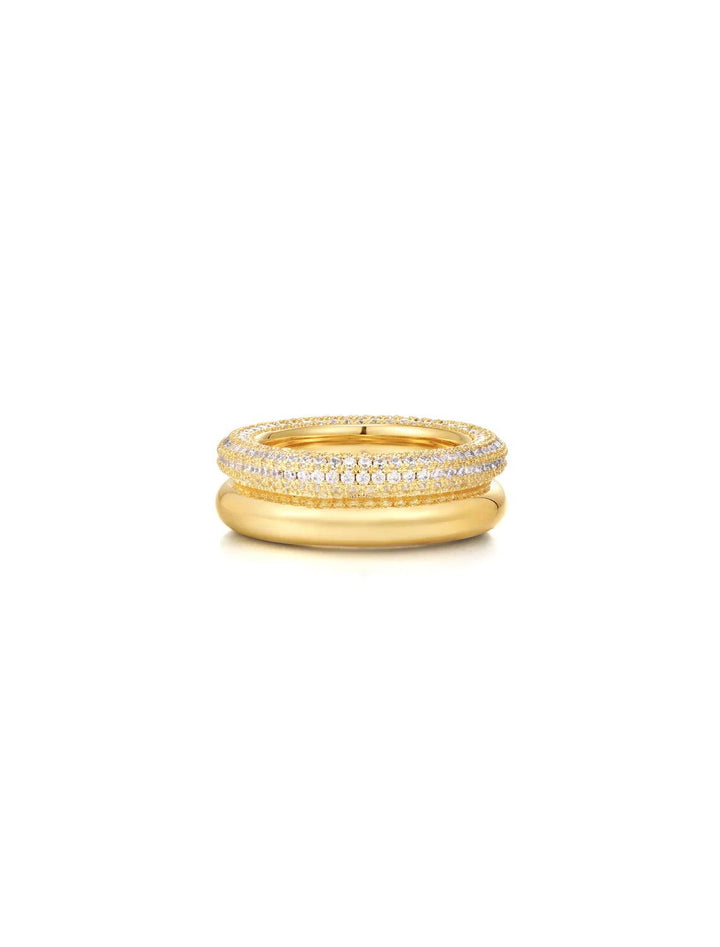 Front view of Luv AJ's double amalfi ring in gold.
