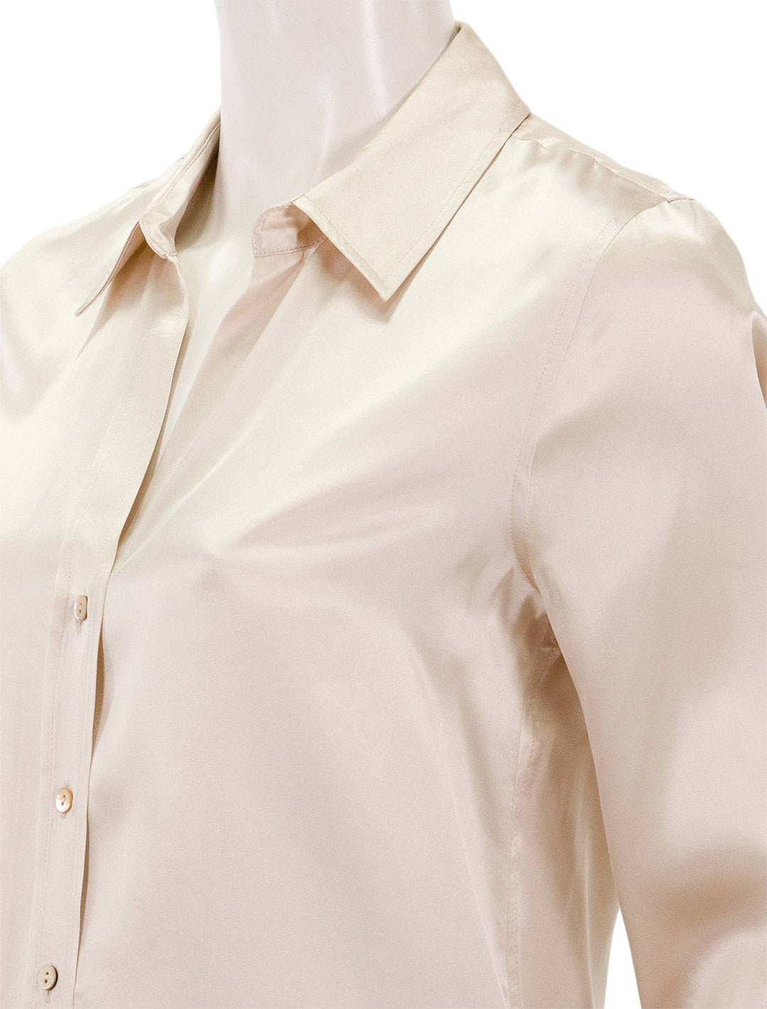 close up view of dani blouse in champagne button front 