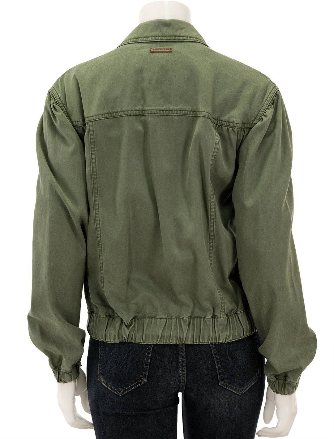 Back view of Scotch & Soda's utility jacket in olive green.
