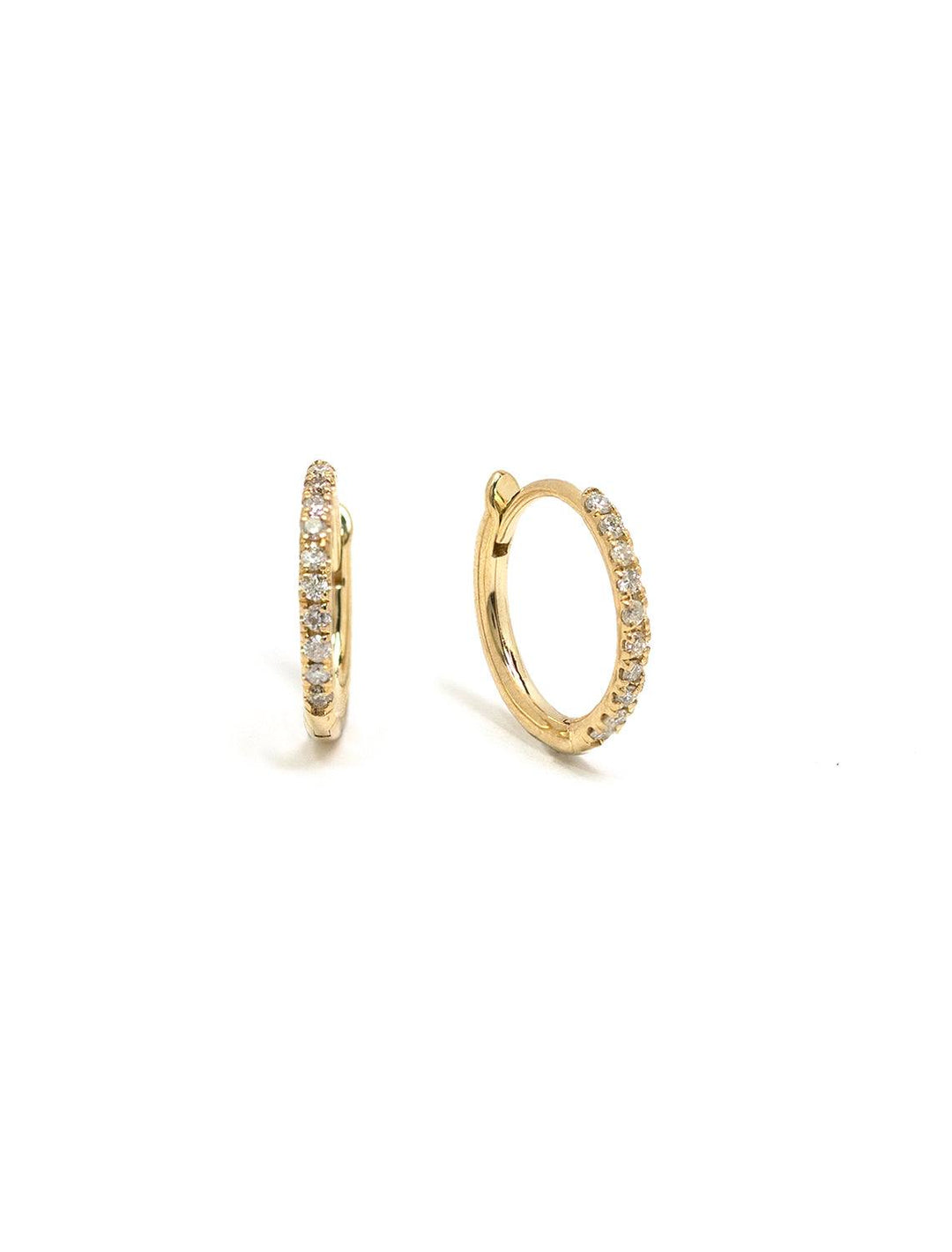 Front view of Zoe Chicco's 14k and pave diamond huggie hoops | 12mm.