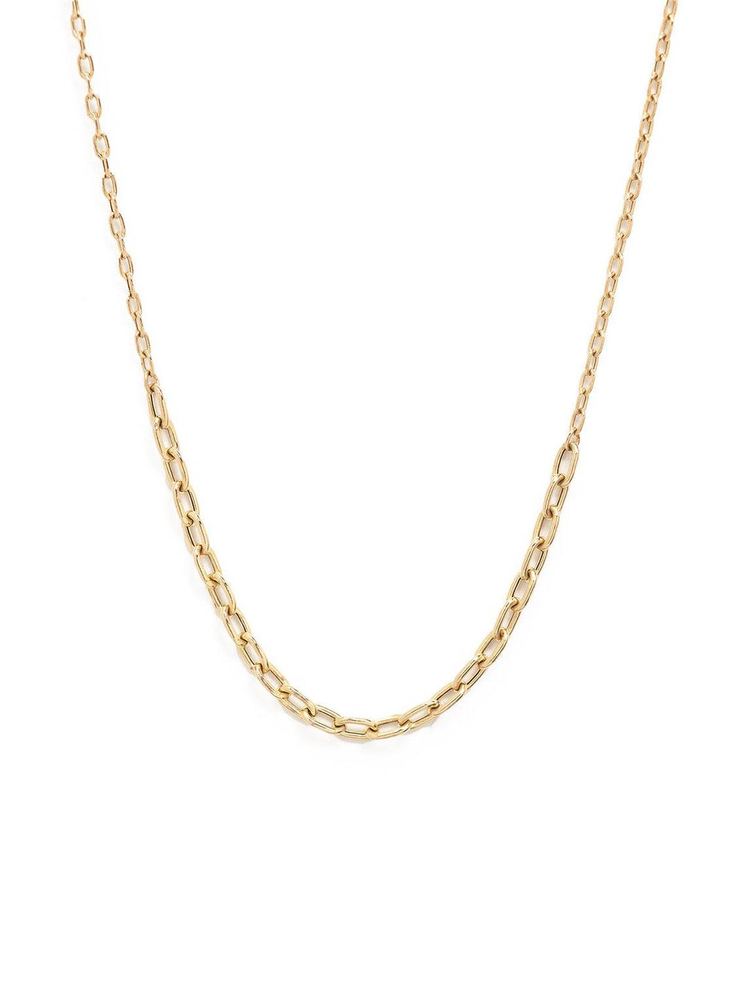 Front view of Zoe Chicco's 14k mixed small and medium link chain station necklace | 18".