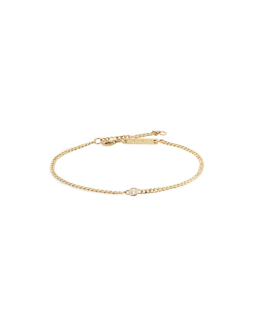 Front view of Zoe Chicco's 14k extra small curb chain with floating diamond bracelet | 6-7"