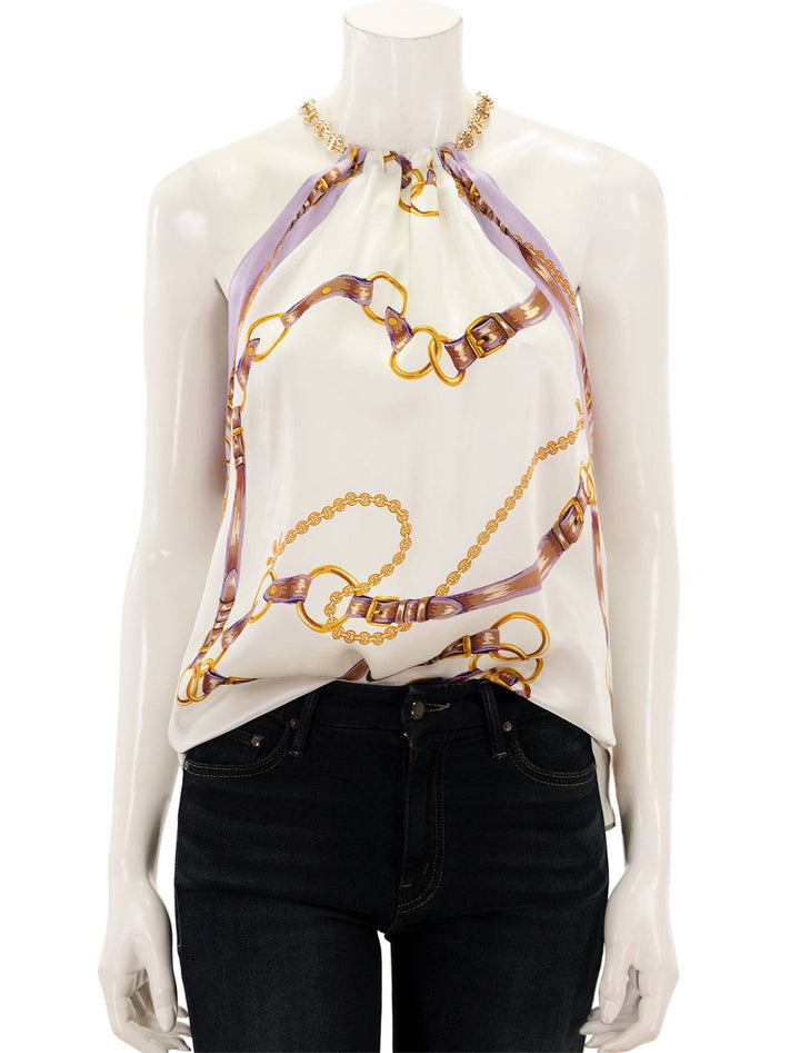 Front view of L'agence's tillie chain neck scarf top.