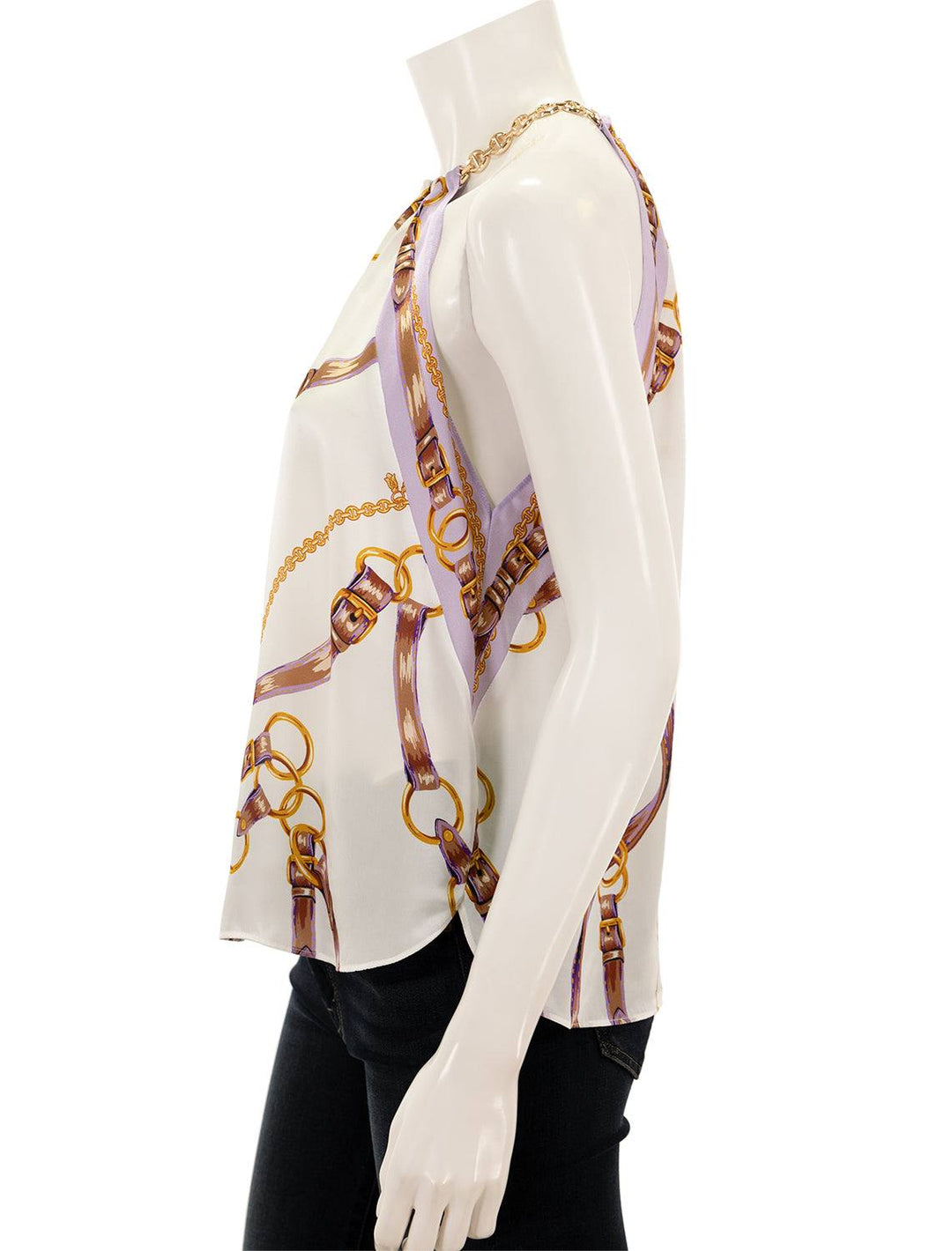 Side view of L'agence's tillie chain neck scarf top.