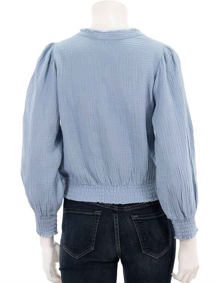 Back view of Sundays NYC's may top in dusty blue.