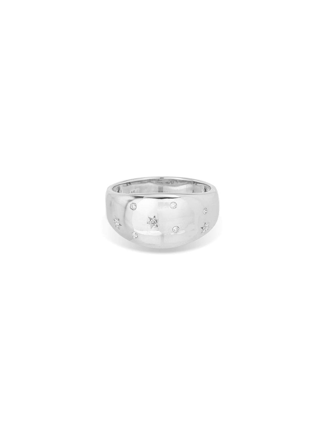 Front view of Adina Reyter's celestial diamond large half dome ring in silver.
