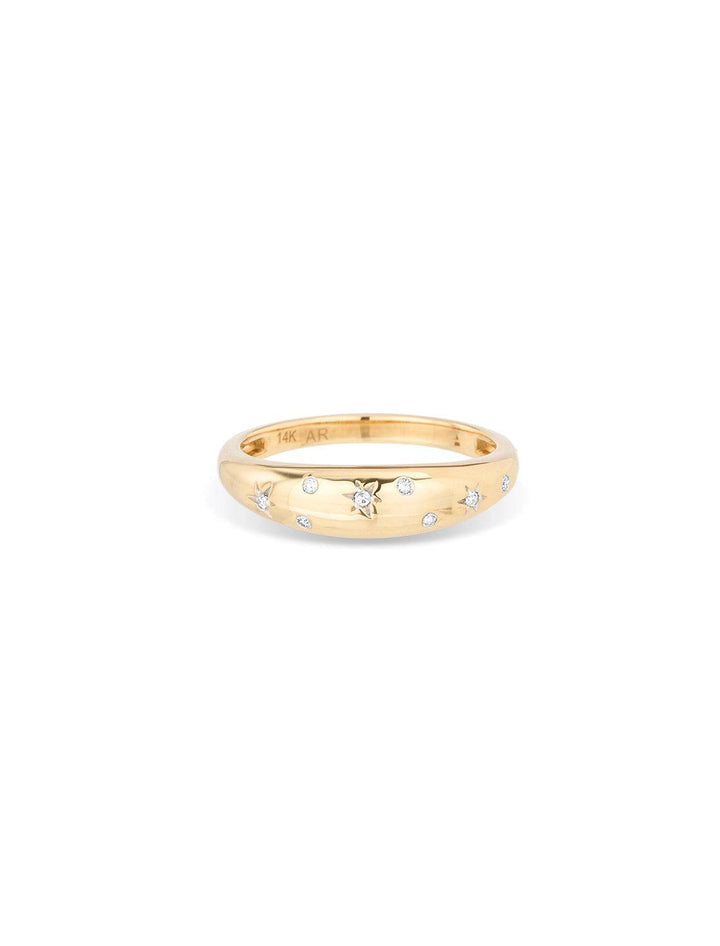 Front view of Adina Reyter's 14k celestial diamonds small half dome ring.