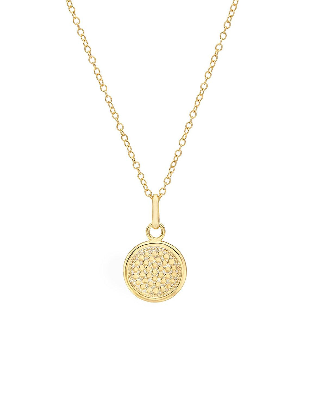 Front view of Anna Beck's Classic Medium Smooth Rim Circle Necklace in Gold.