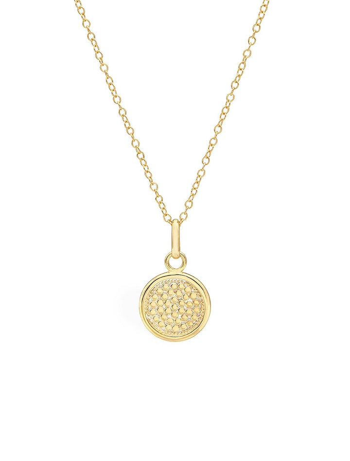 Front view of Anna Beck's Classic Medium Smooth Rim Circle Necklace in Gold.