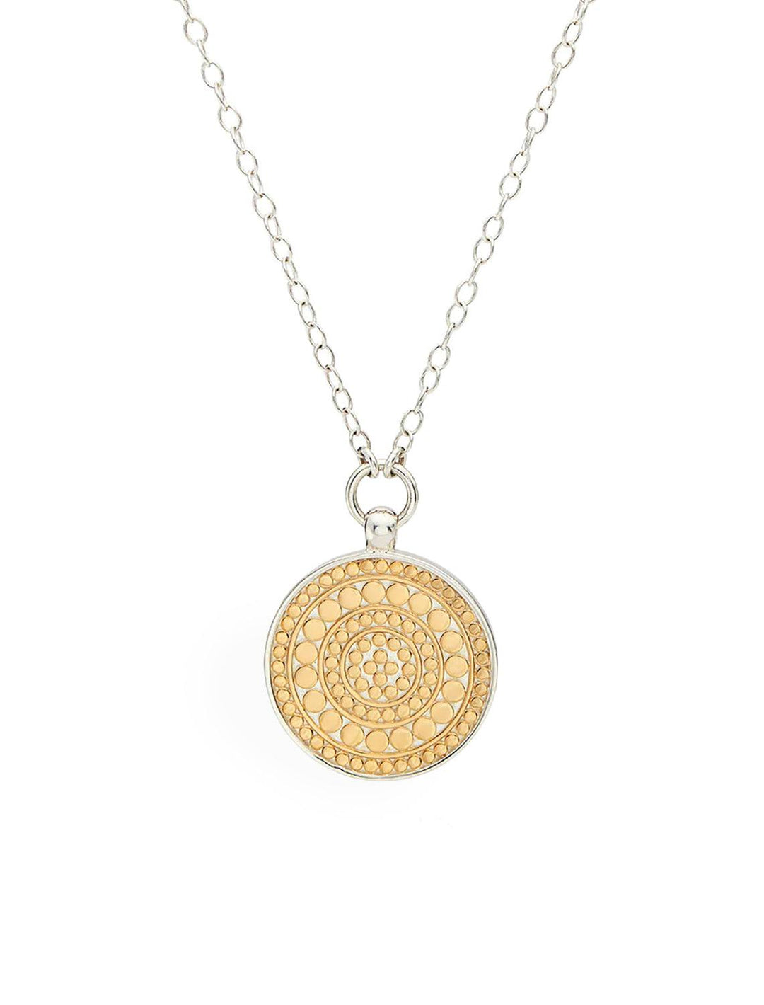 Front view of Anna Beck's Reversible Classic Disc Pendant Necklace in Two Tone.