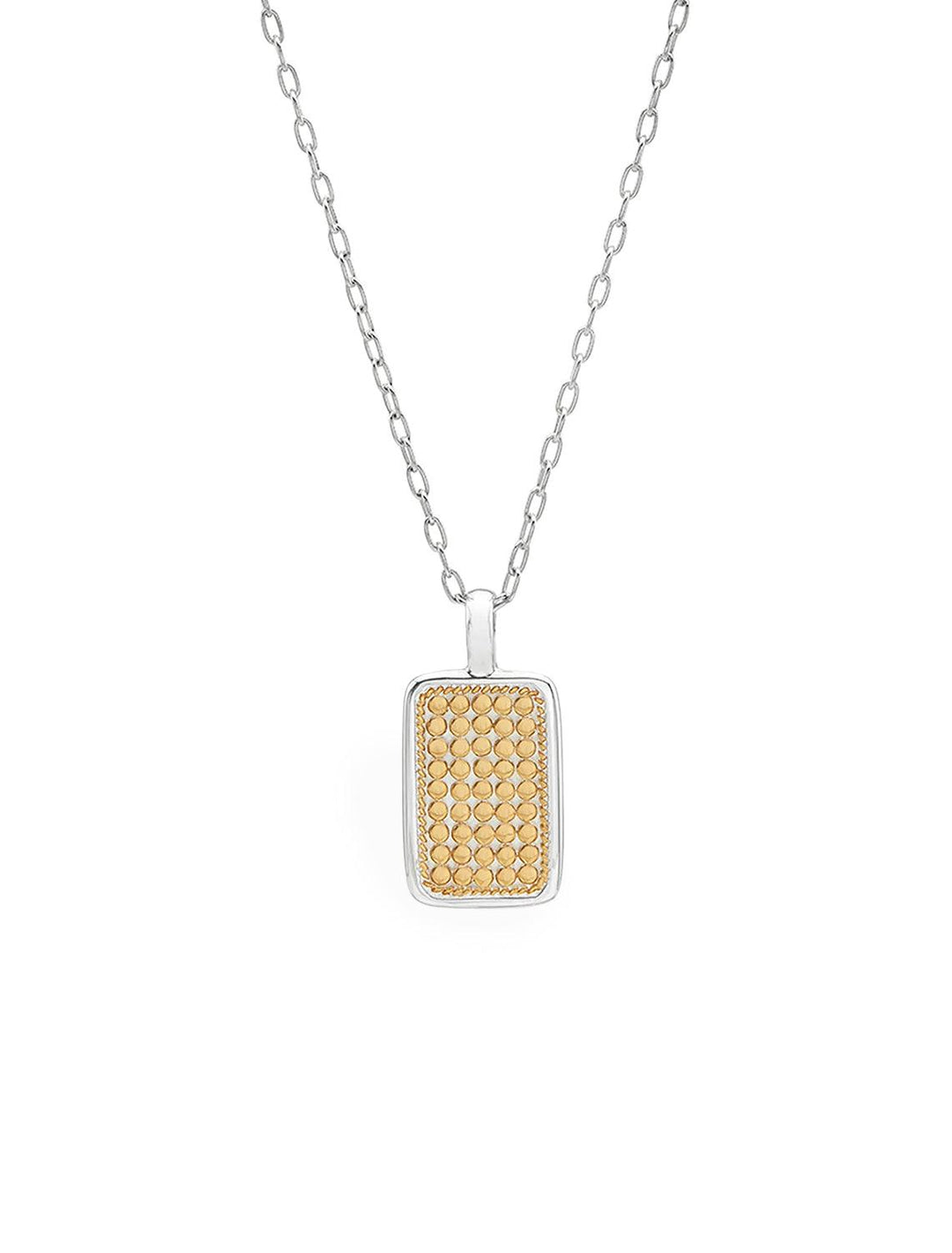 Front view of Anna Beck's Rectangular Engravable Necklace in Two Tone.