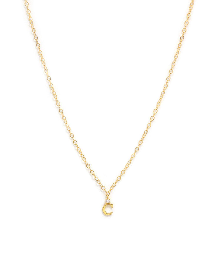 initial and cz necklace in gold | C