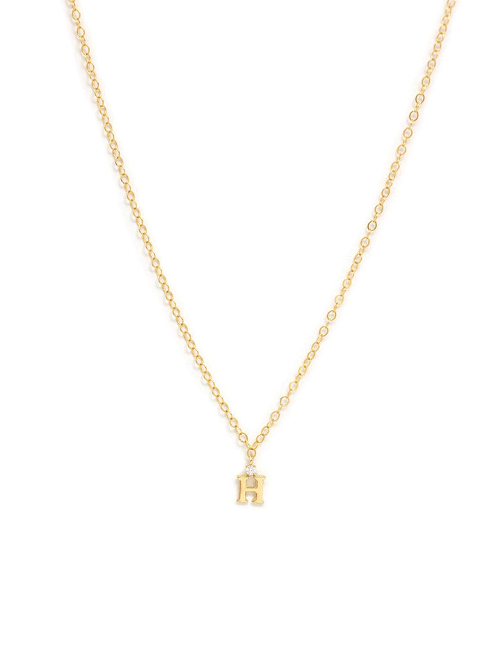 initial and cz necklace in gold | H