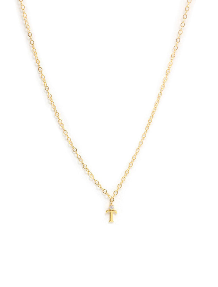 initial and cz necklace in gold | T