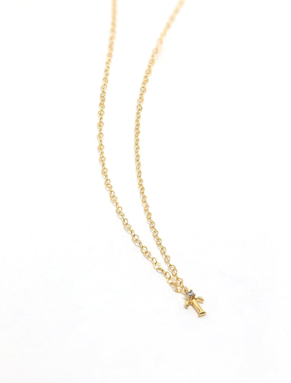 initial and cz necklace in gold | T (2)