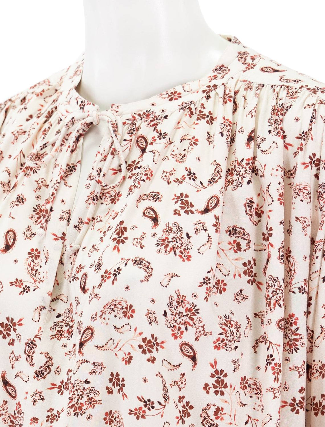 Close-up view of XIRENA's Ameli Top in Cream Paisley.