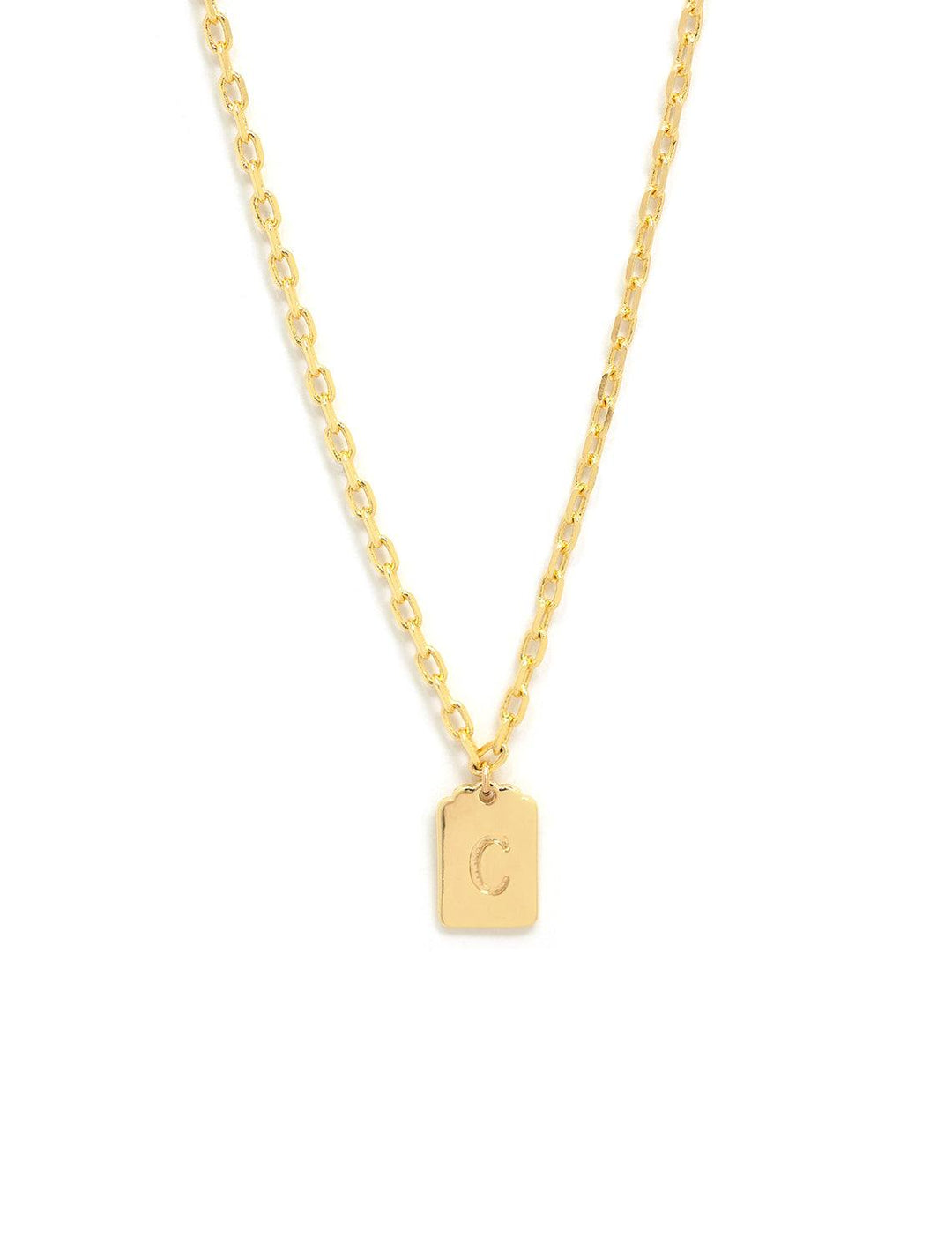 initial tag pendant necklace in gold | C