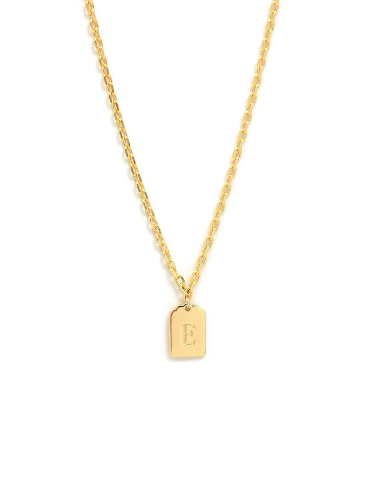 initial tag pendant necklace in gold | E