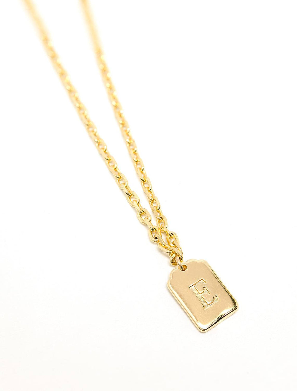 initial tag pendant necklace in gold | E (2)