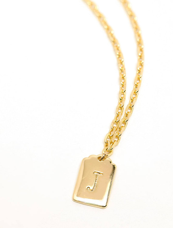 initial tag pendant necklace in gold | J (2)