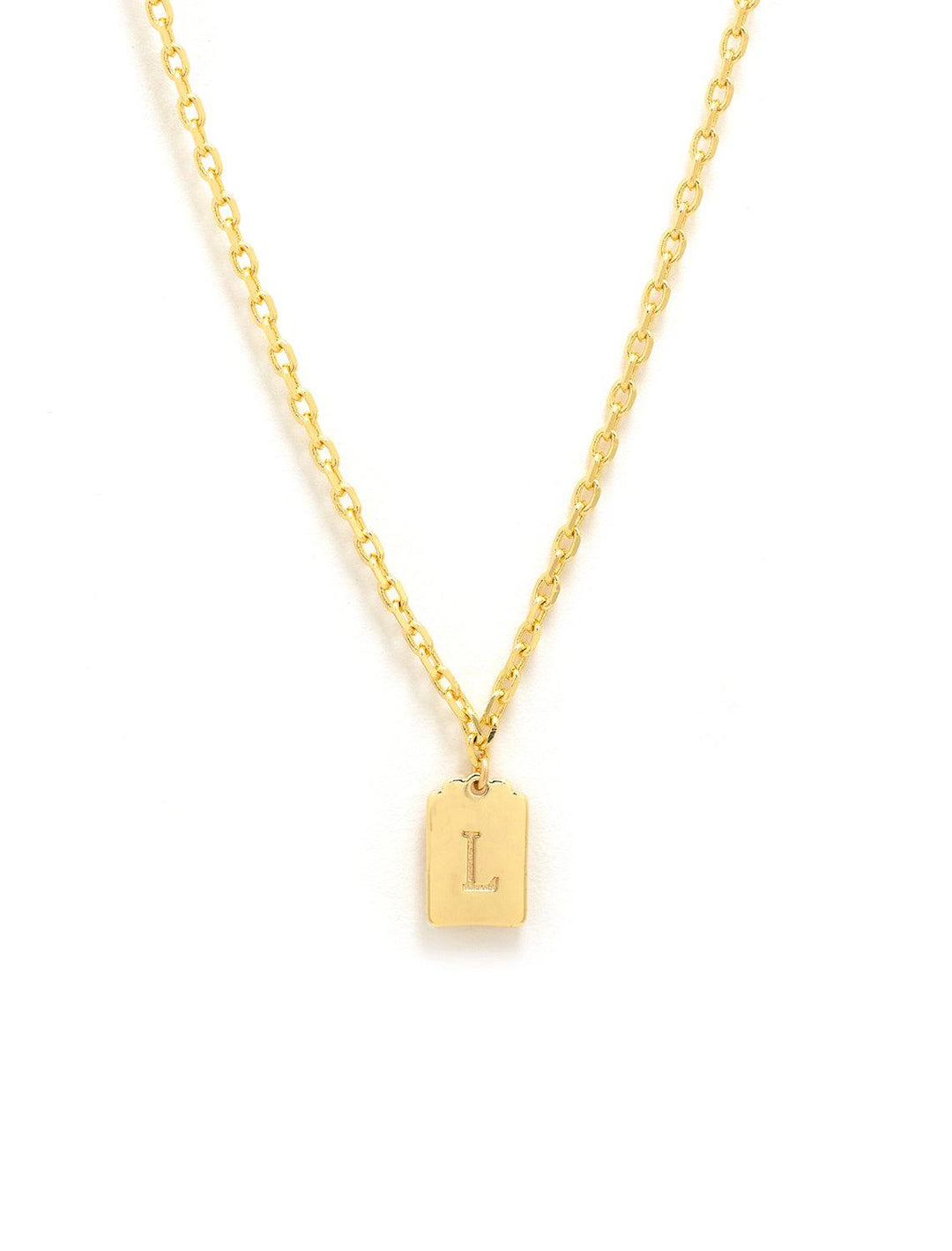 initial tag pendant necklace in gold | L
