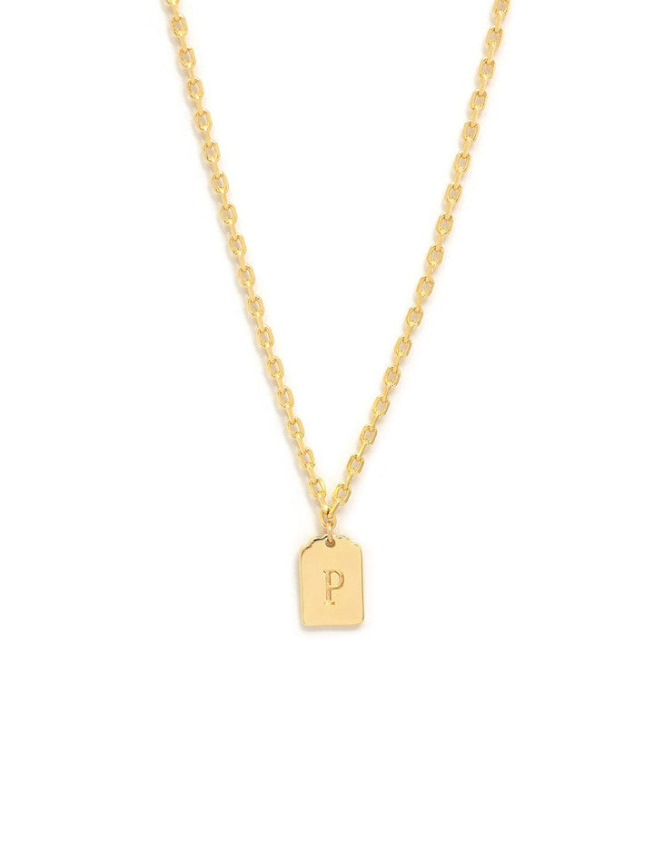 initial tag pendant necklace in gold | P