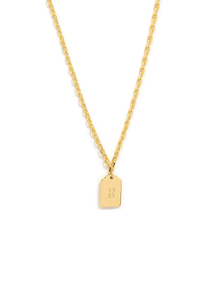 initial tag pendant necklace in gold | R