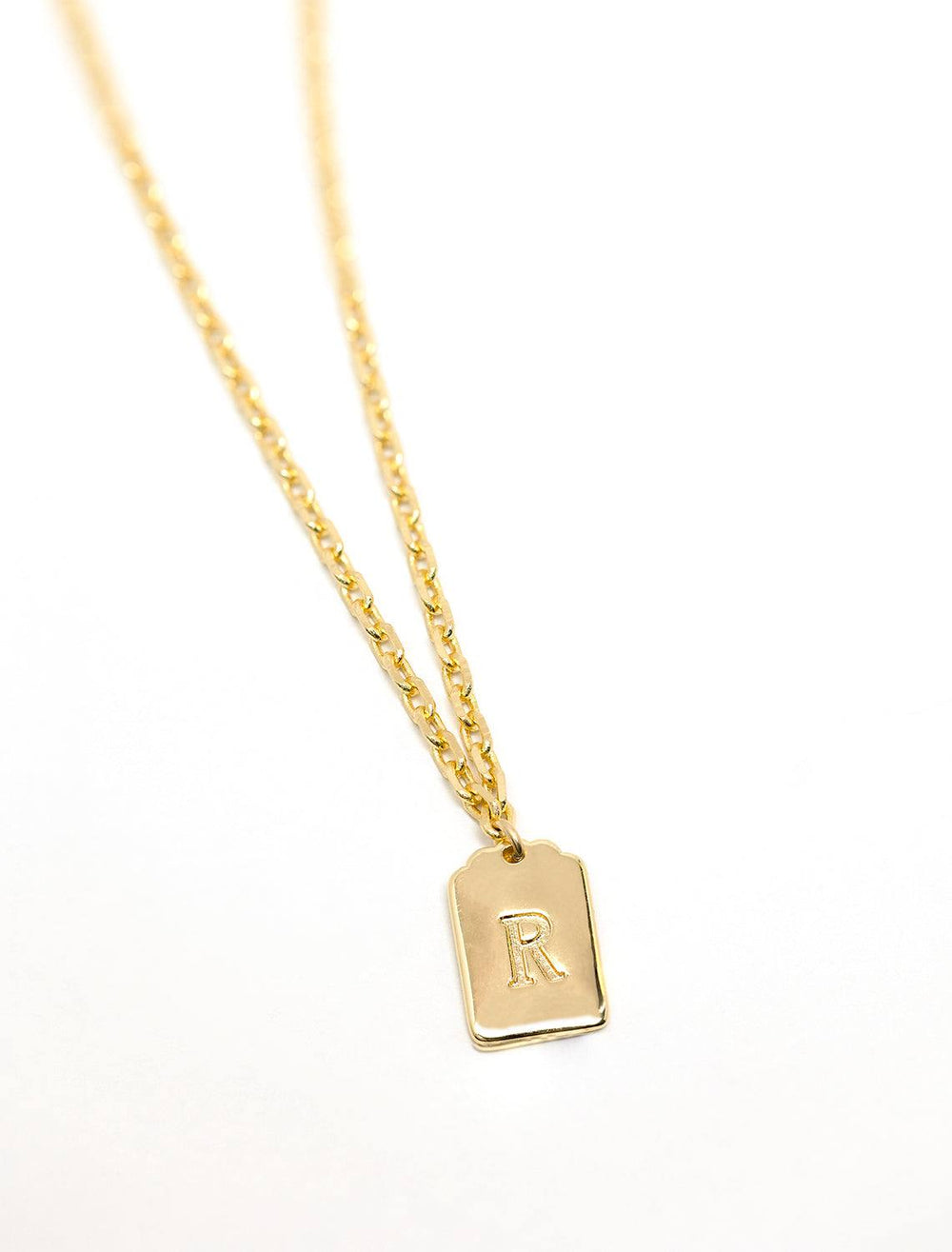 initial tag pendant necklace in gold | R (2)