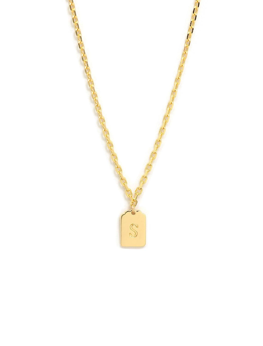 initial tag pendant necklace in gold | S