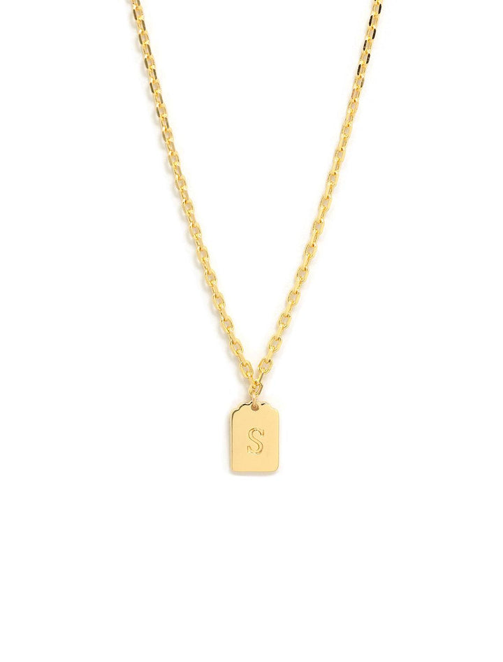 initial tag pendant necklace in gold | S