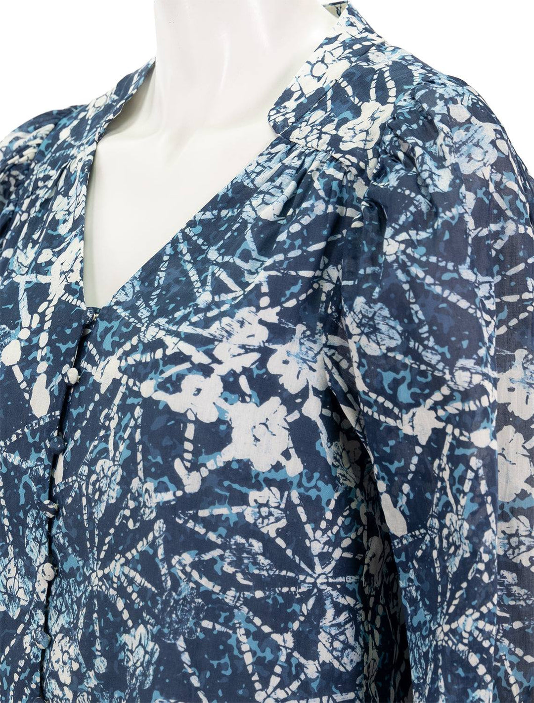 Close-up view of Marie Oliver's imogen blouse in Batik Floral.