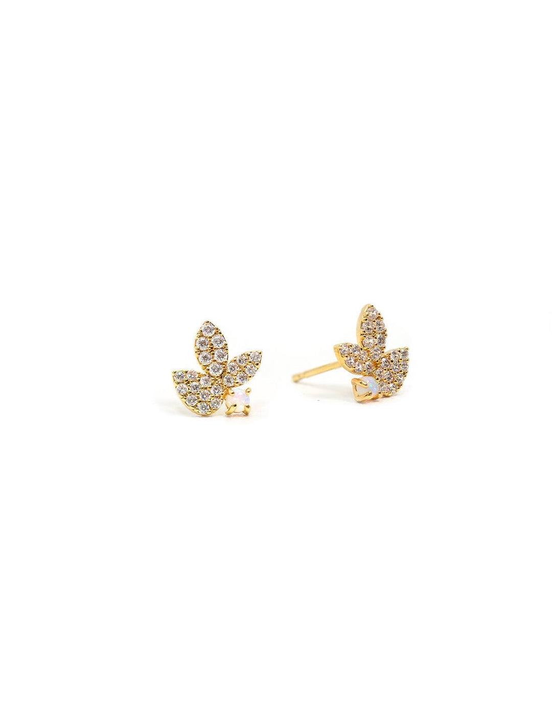 Tai jewelry's pave leaf studs with opal accent.