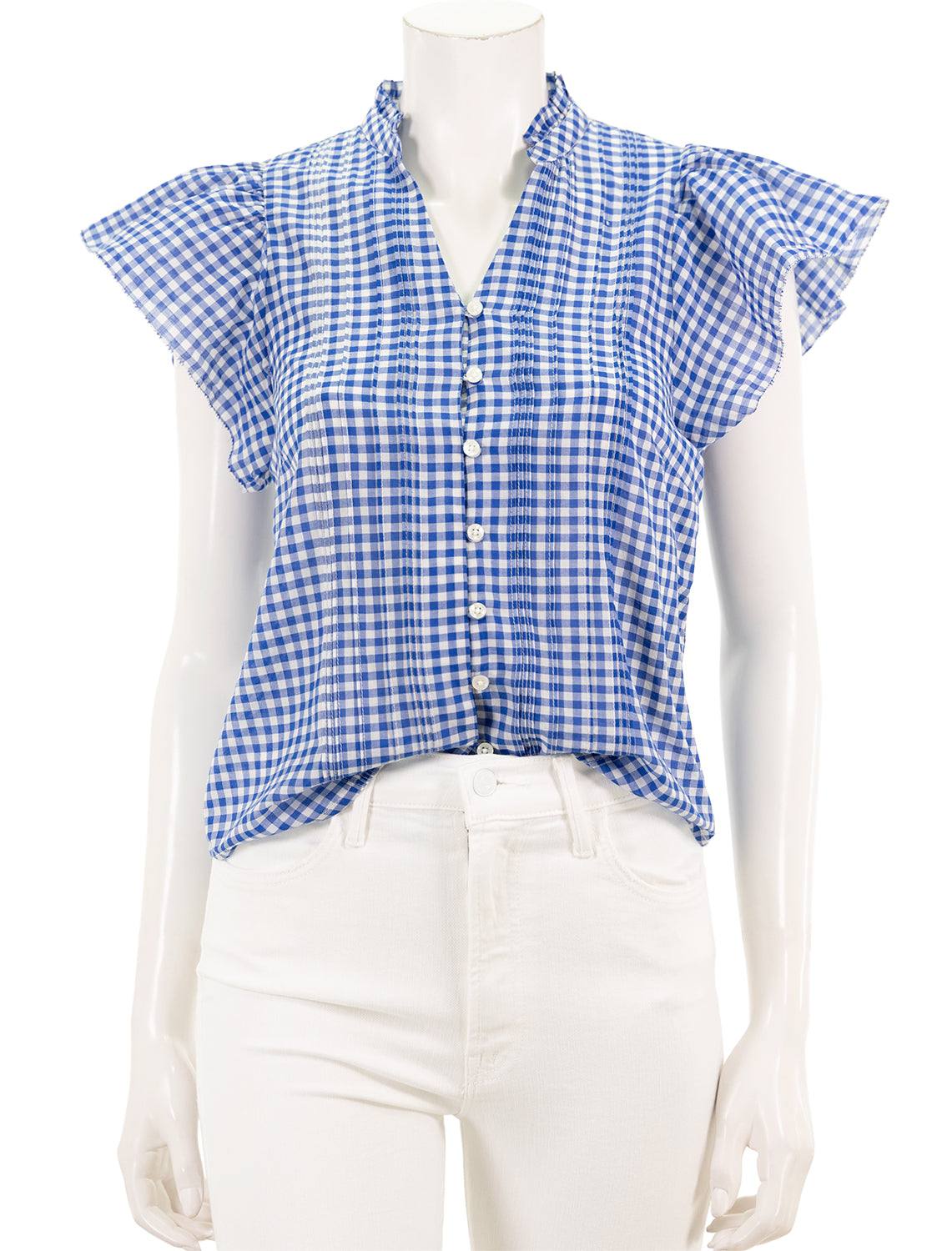 cate blouse in cobalt check – Twigs