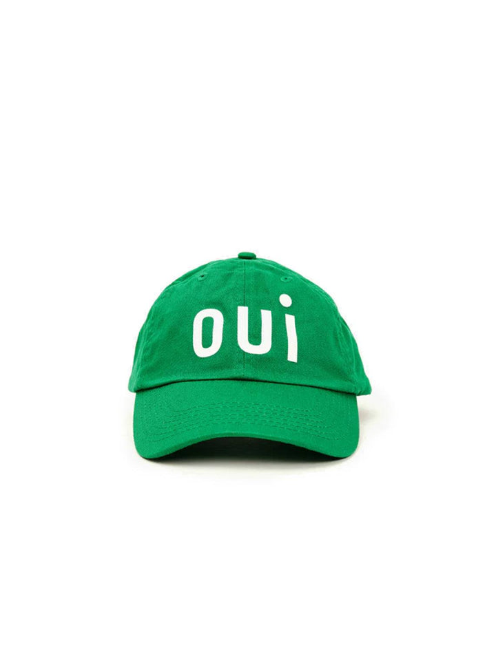 Front view of Clare V.'s oui baseball hat in green.