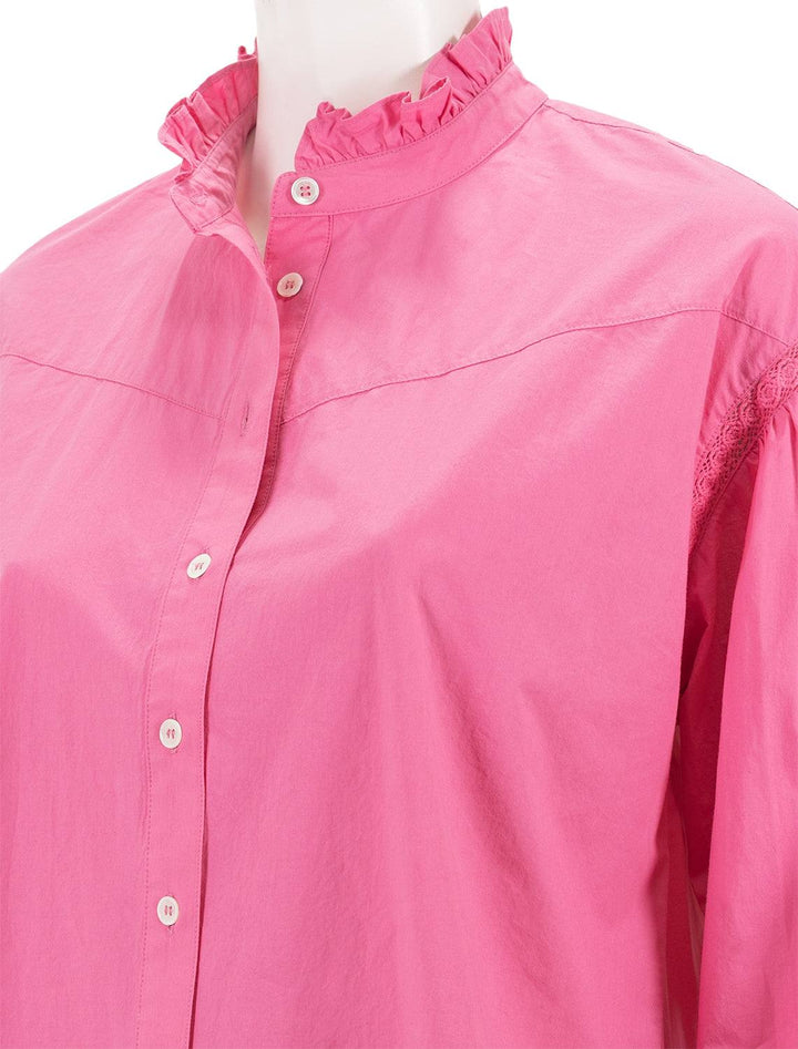 Close-up view of Xirena's Colette Shirt in Pink Zinnia.